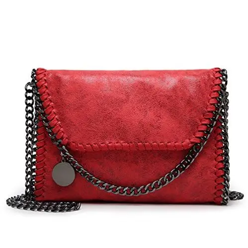 Produktbild: Valleycomfy Damen Handtaschen Clutches Elegante Schultertasche Handtasche Metallic Kette Riemen PU Leder Cross Body Taschen (Rot Neu)