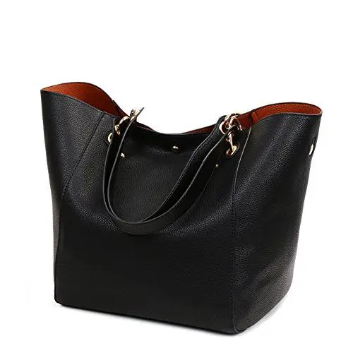Produktbild: Valleycomfy Handtasche Damen Groß Shopper Tasche Leder Schwarz Klassisch Shopping Bag Schwarz