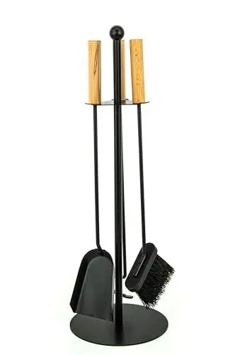 Produktbild: Valo Kaminbesteck Bergen (3 teilig, inkl. Kaminbesen, Schaufel und Schürhaken, Kamingarnitur, Kaminset mit Ständer, schwarz) VK000301