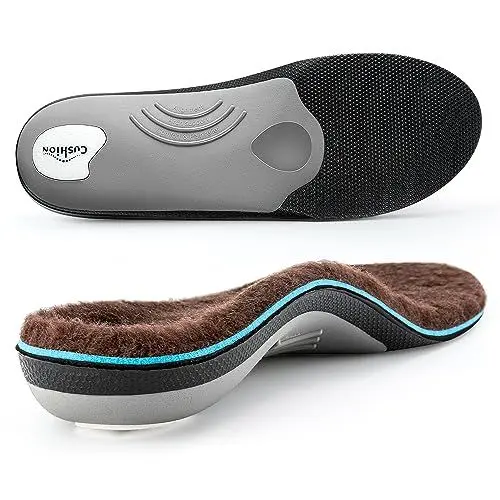 Produktbild: VALSOLE Wolle winter Orthopädische einlegesohlen，Plantar Fasciitis Hohe Arch Support Schuheinlagen für Plattfüße, Fersensporn,Fußschmerz Damen & Herren Warm Arbeitsschuhe Einlegesohlen (Brown)