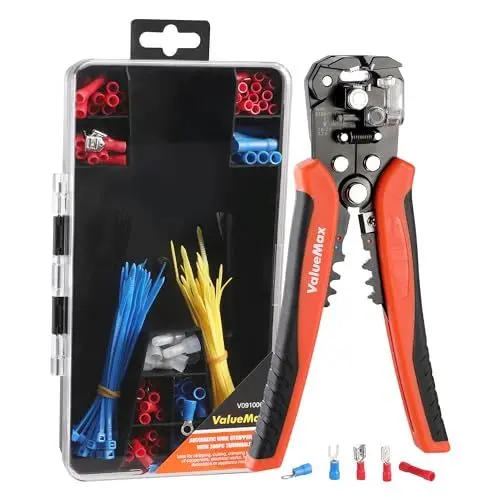 Produktbild: ValueMax 3-IN-1 Abisolierzange 200mm Automatisch, Crimpzange Drahtschneider zum Abisolieren, Crimpen und Schneiden, Multitool für Kabel von AWG 24-10 (0,2-6,0 mm²)