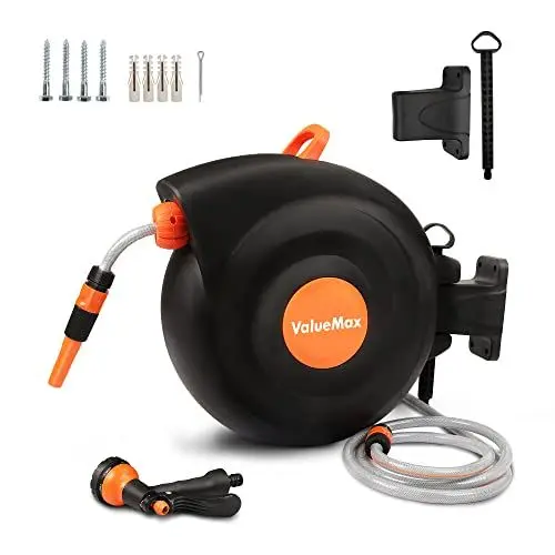 Produktbild: ValueMax Schlauchtrommel Wand 25M+2M, 9 Modi Wasserschlauch Aufroller mit Automatisches Aufrollen, 180 Grad schwenkbar, Garten Schlauchtrommel Wasser mit Halterung für Gartenbewässerung, Autowäsche