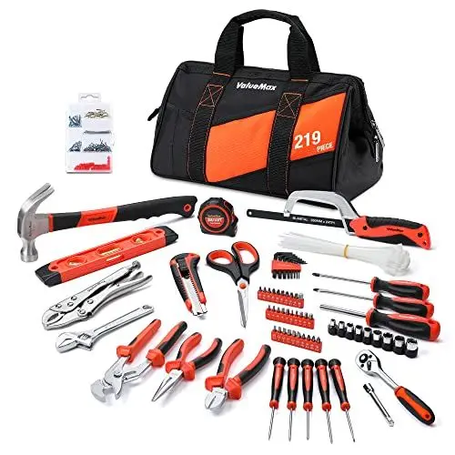 Produktbild: ValueMax Werkzeugset 219tlg, Werkzeugtasche bestückt, tägliche Werkzeuge, Werkzeugsatz für Haushalt, DIY, Heimwerker und Mechaniker bei Reparaturen zu Hause oder Profiarbeiten