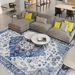 Produktbild: Vamcheer Teppich Wohnzimmer Teppich Vintage-Kurzflor Outdoor Teppich, Flauschig Schlafzimmer Teppich Weich Esszimmer Teppich, Waschbarer Teppiche, rutschfest Kunstwolle Teppich, 160x230 cm, Blau