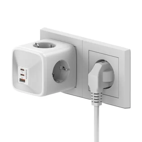 Produktbild: VAMODI Steckdosenleiste Würfel mit USB, 4 Fach Steckdosenadapter mit USB C, PD33W 2 USB C 1 Typ A Schnelles Ladegerät, 7 in 1 Steckdosenwürfel mit Kindersicherung für Büro Hause Reisen, Reinweiß