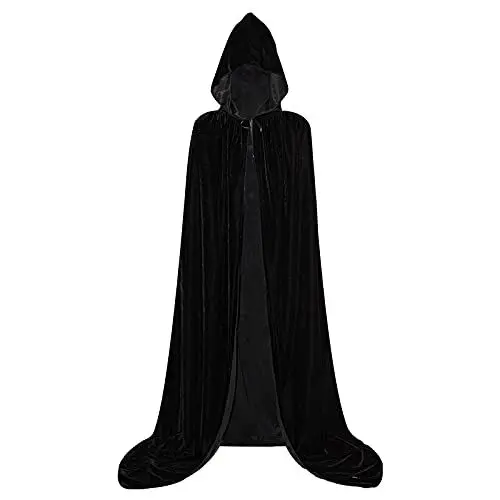 Produktbild: Vampir Umhang Schwarz mit Kapuze,Halloween Umhang mit Kapuze,Unisex Lange Kapuzenumhang Cape Umhang Samt Halloween Kostüm Damen für Halloween Batman Harry Potter Pagan Fasching Cosplay(Schwarz,M)