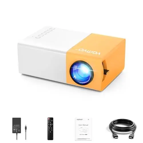 Produktbild: Vamvo Mini Beamer YG300Pro, tragbarer LED-Videoprojektor, kompatibel mit Smartphone/PS4/Fire Stick, 1080p Full HD, Bluetooth 5.4 Audio, Yellow+White, HDMI/USB/3,5 mm Klinkenstecker
