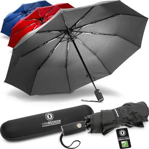 Produktbild: VAN BEEKEN Travel Umbrella by Compact Umbrella for Travel, Portable Windproof Umbrellas for Rain - Small, Automatic, Heavy Duty