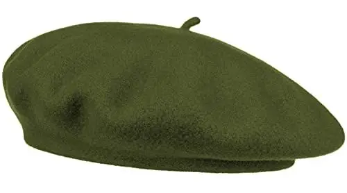 Produktbild: Van Der Rich ® - Baskenmütze (100% Wolle) Französisch Einfarbig - Damen (Khaki, One Size)