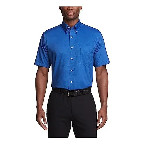 Produktbild: Van Heusen Herren Kurzärmeliges Anzughemd Regular Fit Oxford Solid Klassisches Hemd, Englisches Blau, 19.5