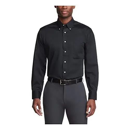 Produktbild: Van Heusen Herren Normale Passform, Twill, Einfarbiger Button-down-Kragen Klassisches Hemd, schwarz, 3X-Groß