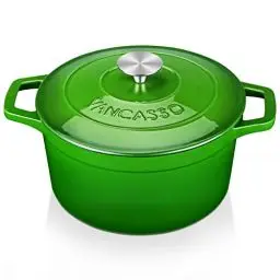 Produktbild: vancasso Gusseisen Topf Brot Backen, Gusseisen Bräter mit Deckel, 4L /Ø 24cm Kleiner Emaille Schmortopf, Induktion Kasserolle, Gussbräter für Gasherd/Cerankochfeld/induktion/Ofen, Rund, Grün