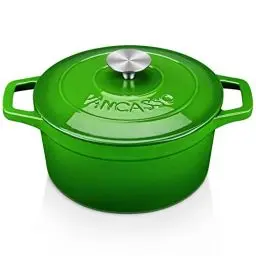 Produktbild: vancasso Gusseisen Topf Brot Backen für 2-4 Personen, Gusseisen Bräter Ø 22cm Emaille Schmortopf Gusseisen, Brotbackform mit Deckel, Kasserolle, Braten/Eintopfen/Kochen, Rund, Grün, 3L