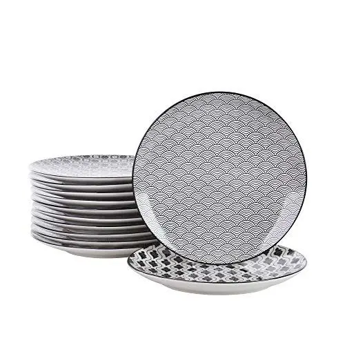 Produktbild: vancasso, Haruka Porzellan Dessertteller, 12-teilig Set, Durchmesser 21,5 cm Rund Kuchenteller, Brotteller, Schwarz
