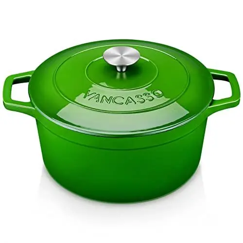 Produktbild: vancasso Induktionskochtopf, Grün, Kasserolle aus Gusseisen, 5 l, Antihaft-Kochtopf, ofenfest, verwendet als Eintopf, Suppe, mit Deckel, rund, nährend und lecker, 26 x 13 cm