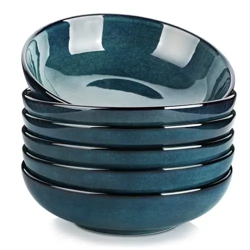 Produktbild: vancasso Stern Suppenteller 6er Set, 1140 Ml großen Pastateller, Spaghetti Tiefteller, Nudelschalen, Ramenschalen, große Salatschalen, Mehrzweckschalen, Grün Steingut Salatschalen Set
