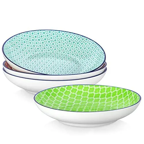 Produktbild: vancasso Suppenteller Porzellan, MACARON Suppenschalen 4er Set, Pastateller, Spaghetti Tiefteller, Nudelschalen, Ramenschalen, große Salatschalen, Mehrzweckschalen, 1000ML