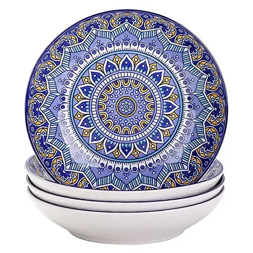 Produktbild: vancasso Tafelservice Suppenteller porzellan, MANDALA 4 teiliges Tiefteller Set, Suppenteller Ø 20,8 cm, Geschirr Tellerset Suppenschalen, böhmischer Stil, 700ml