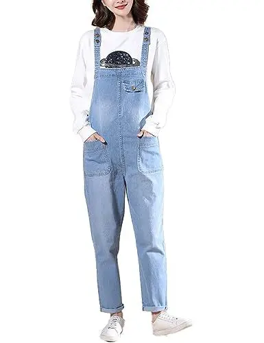 Produktbild: Vanchenl Damen Casual Loose Denim Latzhose Bib Verstellbare Jean Overalls Romper Jumpsuit Harem Hosen (Lichtblau,L)