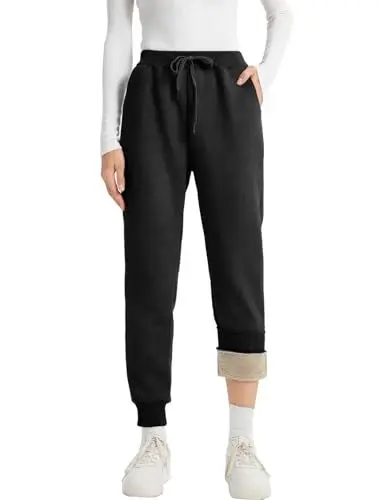 Produktbild: Vanchenl Damen Sherpa Gefütterte Jogginghose Winter Sportlich Laufen Jogger Fleece Hose Schwarz gerippt S
