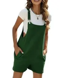 Produktbild: Vanchenl Damen Sommer Kurze Latzhose Lässig Verstellbare Träger Lätzchen Baumwolle Leinen Overalls mit Taschen Armeegrün L