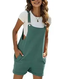 Produktbild: Vanchenl Damen Sommer Kurze Latzhose Lässig Verstellbare Träger Lätzchen Baumwolle Leinen Overalls mit Taschen (Dunkelgrün,S)