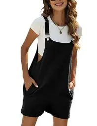 Produktbild: Vanchenl Damen Sommer Kurze Latzhose Lässig Verstellbare Träger Lätzchen Baumwolle Leinen Overalls mit Taschen Schwarz XXL