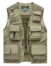 Produktbild: Vanchenl Herren Freizeit Safari Angeln Outdoor Arbeit Weste Jacke Foto Reise Cargo Mesh Weste Multi Taschen Khaki S