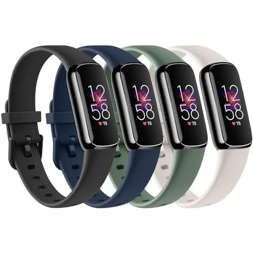 Produktbild: Vancle 4PACK Armbands für Fitbit Luxe Armband Damen Herren,Silikon Sport Weiches Ersatzarmband Uhrenarmband für Fitbit Luxe Armband(S,Schwarz/Tiefblau/Grün/Starlight)