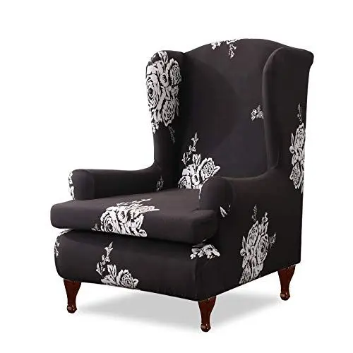 Produktbild: VanderHOME Sesselbezug Stretch Elastischer Ohrensessel Husse Spandex Gedrucktes Muster Antirutsch Sofaüberwurf Sessel-Überwürfe für Ohrensessel, Schwarze Blume