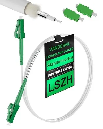 Produktbild: VANDESAIL LWL Glasfaser-Kabel LC/APC auf LC/APC Stecker,OS2 Simplex 9/125μm Patchkabel, Kompatibel mit Deutscher Telekom LSZH Weiß -20M