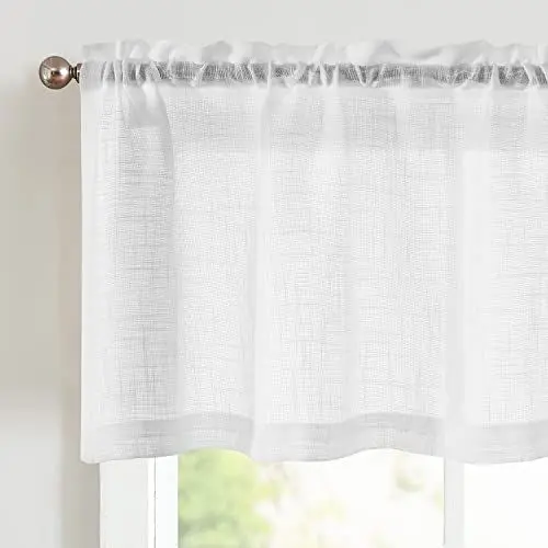 Produktbild: Vangao Voile Scheibengardine Transparente Bistrogardine Sheer Unifarbige Tunnelzug Küchenvorhang Gaze Kurze Gardine für Klein Fenster Küche Wohnzimmer Schlafzimmer Weiß 130x40cm (BxH) 1 Stück