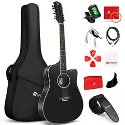 Produktbild: Vangoa 12 saitige Westerngitarre mit Tonabnehmer 4-Band EQ Elektro Akustische Gitarre 41 Zoll, Schwarz