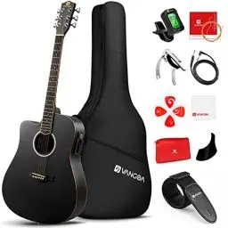 Produktbild: Vangoa 4/4 Linkshändig Gitarre Elektro Akustische Westerngitarre für Linkshänder mit 4-Band-Equalizer, Cutaway 41 Zoll Guitar Anfänger-Kits, Schwarz