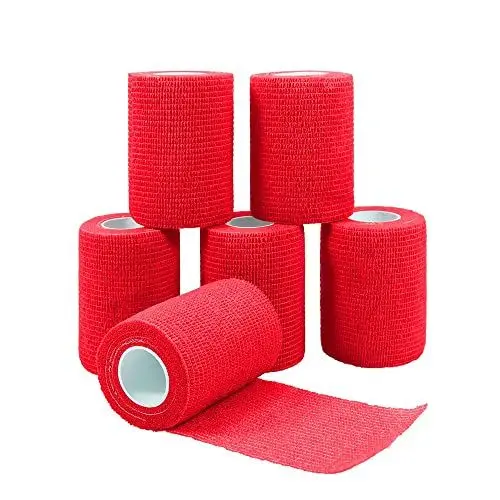 Produktbild: Vangoal 6 Stück Selbsthaftende Cohesive Bandage Pflasterverband Fingerpflaster Haftbandage Verband Fixierverband Elastische Binde Für Finger, Hand, Zehen Und Füße 7.5cm X 4.5m (Rot)