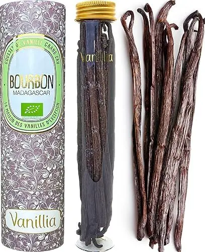Produktbild: VANILLIA BIO • 10 XL-Bourbon-Vanilleschoten aus Madagaskar • Grand-Cru-Qualität • Jahrgang 2024 • Vanilleschoten XL 15/18cm • Bio-Vanille aus Madagaskar • Glasrohr