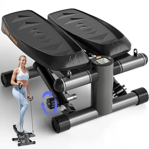 Produktbild: Vannect 2 in 1 Mini Stepper für Zuhause Mit Power Ropes, Up-Down Swing Mit Smart-Display, Hometrainer für Anfänger & Fortgeschrittene, Bis zu 150 KG