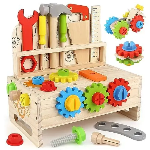 Produktbild: Vanplay Holzspielzeug Werkbank Kinder Werkzeugkoffer Kinder Lernspiele Spielzeug ab 3 4 5 Jahre Geschenke für Kinder （41STK）