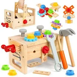 Produktbild: Vanplay Holzspielzeug Werkzeugkoffer Kinder Werkzeug Werkzeugkasten Kinder mit Farbige Holzwerkzeuge Kinderspielzeug ab 2 3 4 5 6 Jahre Jungen Mädchen (30STK)