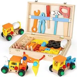 Produktbild: Vanplay Werkzeugkoffer Kinder Kinderspielzeug ab 3 Jahre Holzspielzeug Kinderwerkzeug Lernspiele Spielzeug ab 3 4 5 Jahre Junge Mädchen Geschenk (53 STK)