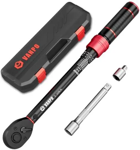 Produktbild: VANPO 3/8 Zoll Drehmomentschlüssel 5-60Nm, 72 Zähne Fahrrad & Motorrad Drehmomentschlüssel-Set 3 Teilen mit 125mm Verlängerungsstange, 3/8