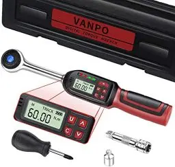 Produktbild: VANPO Digitaler Drehmomentschlüssel 3/8 Zoll Fahrrad & Motorrad Set, ± 2% Fehlergenauigkeit, 3-60 Nm Drehmomentschlüssel Klein mit Verlängerungsstange 7.5 cm, 1/4 