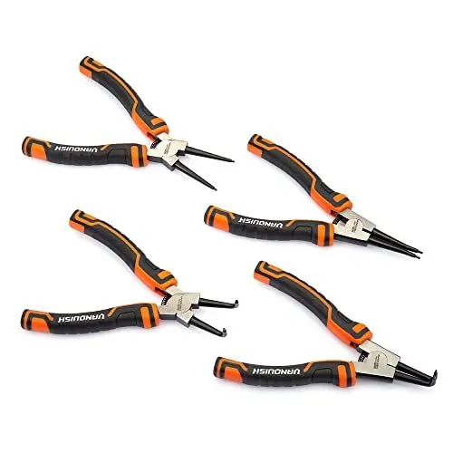 Produktbild: VANQUISH Sprengringzangen-Set, robust, 17,8 cm, intern/extern, Sicherungsringzangen-Set, gerade/gebogene Backe, Cr-V-Stahl 3225, 4-teilig