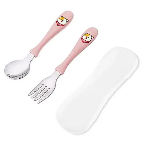 Produktbild: VANRA KinderBesteck, 2-teiliges Gabel und Löffel Set Edelstahl Kinderbesteck Set mit Koffer für Kleinkind,Baby(Rosa)