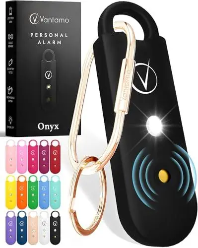 Produktbild: Vantamo Taschenalarm Extra Laut 130dB Mit 2 Lautsprechern Für Selbstverteidigung Frauen, Hell Taschenlampe & Batteriewarnung, Alarm Für Frauen Unterwegs Mit Schlüsselanhänger