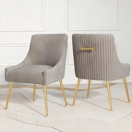 Produktbild: VANTEN SEYNAR Stuhl Esszimmer, Set Aus 2 Stühlen, Moderne Esstisch Stühle- und Sessel Esszimmer Mit Goldenen Beinen,Sessel Wohnzimmer für Empfangsraum,Schlafzimmer und Küche(Grau)