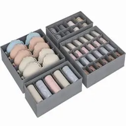 Produktbild: Vantimo Unterwäsche Organizer, Schubladen Organizer, Aufbewahrungsbox für Unterwäsche, faltbare Schubladen Organizer, Schrank Socken, BHs und Krawatten, Ordnungssystem Kleiderschrank, 4er Set, Grau