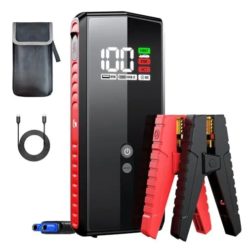 Produktbild: VANTRUE JS1 Starthilfe Powerbank Auto 3000A Spitzenstrom 20000mAh KFZ Jump Starter, HD Anzeige und Notfall LEDs, 12v Batterie Booster Notstarter für 7.5L Benzin 6L Diesel, mit PD 65W Schnellladung
