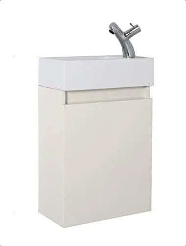 Produktbild: vanvilla Gäste-WC Badmöbel Set Waschplatz Mineralgussbecken Waschbecken mit Unterschrank beige hochglanz RAL 1013 grifflos