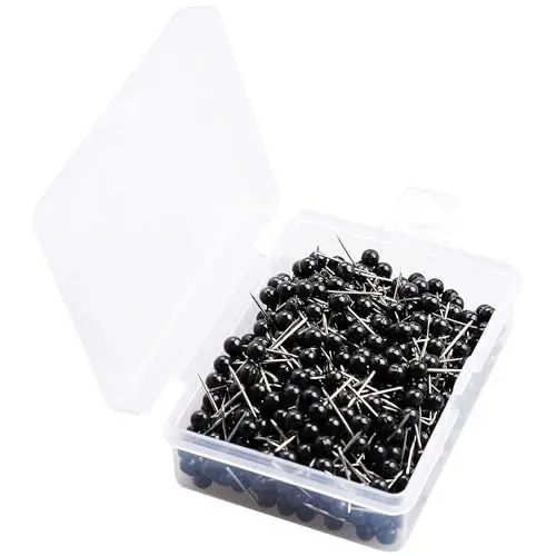 Produktbild: Vanyibro 500 Stück Pinnnadeln für Karten, schwarze Reißzwecken mit Edelstahlspitze, perfekt für Pinnwände und Dekorationen